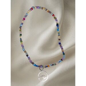 Colorful Beaded Necklace with Silver‎ Wave Charm Women's Fashion Jewelry